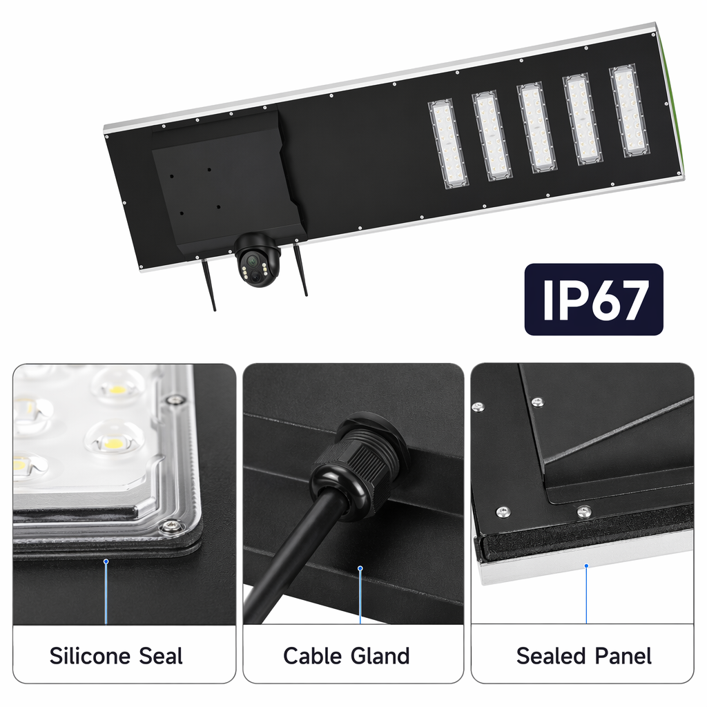 High Lumen High Quality Custom Engineering Project 150AH Outdoor LED Solar Street Light with CCTV Camera